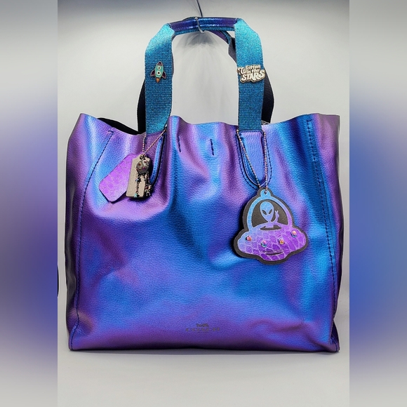 Coach Handbags - Coach Derby NASA Holographic Leather Tote w/ one of a kind leather UFO charm